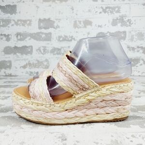 Splendid Linda Pink & Natural Raffia Wedge Sandals W561